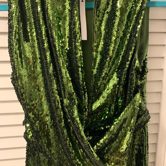 NWT ASOS Emerald Green sequin high neck wrap dress - Picture 5 of 8